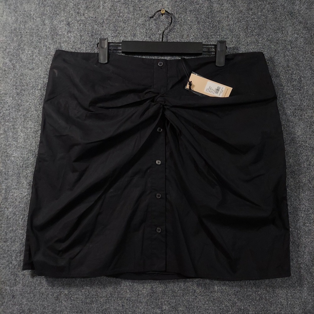 Rebecca Minkoff Skirt Womens XXL Black Cotton Ora Button Front Knot Short Lined